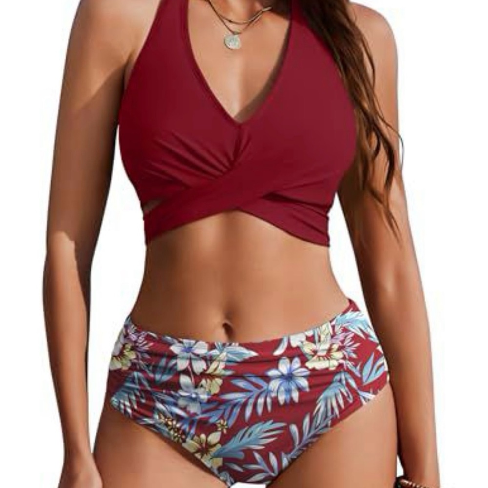 Women's Burgundy Floral Bikini Set